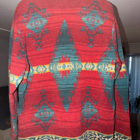Denim & Supply Ralph Lauren Polo Navajo Red and Teal Patterned Sweater - Picture 4 of 6